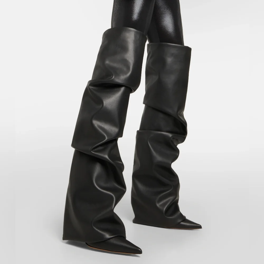 ALEXANDRE VAUTHIER Black Draped Thigh-High Boots Sz 41 (US 10/11)